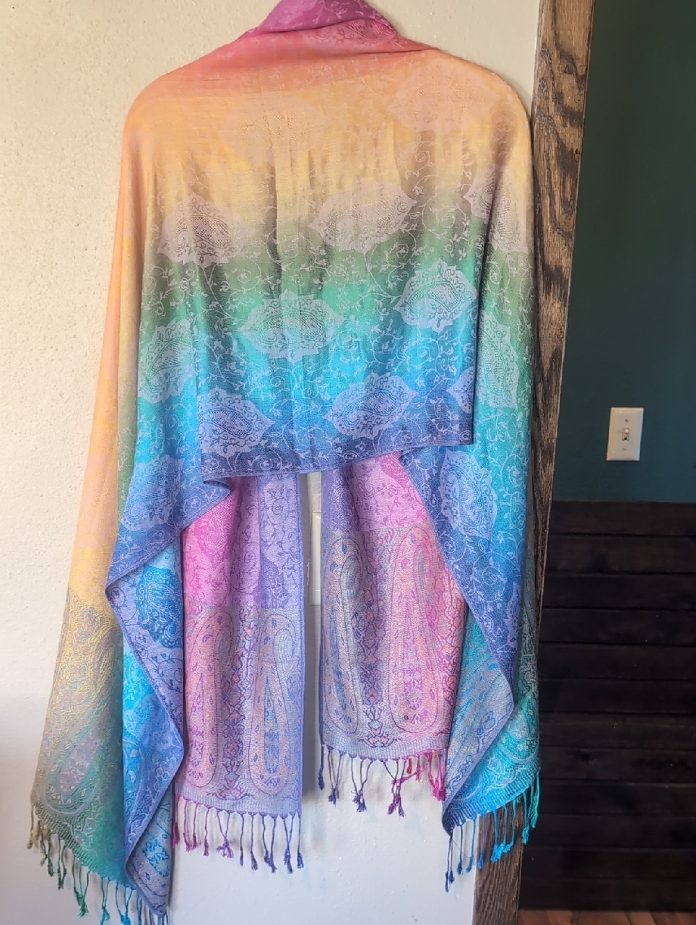 Multicolor Paisley Ombre Shawl Scarf - Pink, Purple & Blue - Picture 3 of 3